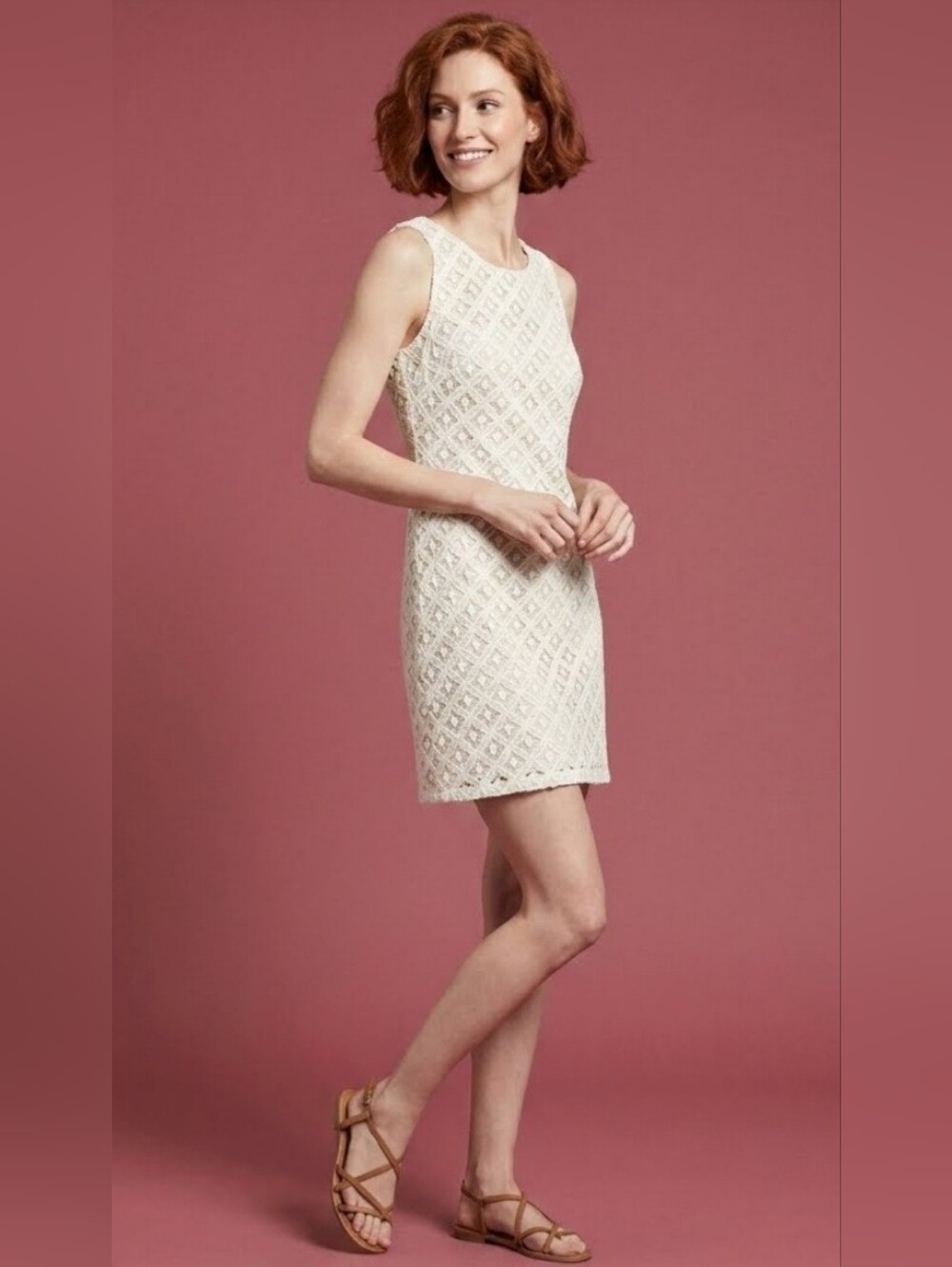 NWT Apt. 9 Geo Diamond Cotton Lace Shift Dress White Cream A-line Summer Small
